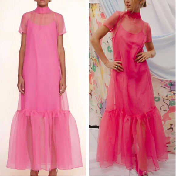 STAUD Dresses & Skirts - *Cover Only* STAUD Calluna Tiered Tulle Gown Maxi Dress Pink Sheer Bow